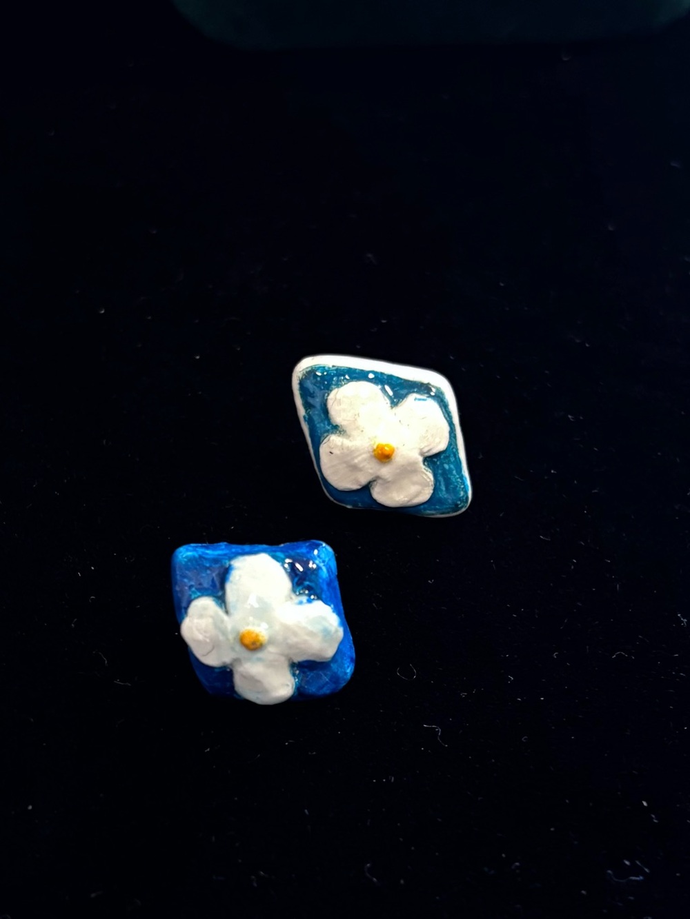 Handmade Blue Floral Stud Earrings | One-of-a-Kind Artisan Flower Earrings